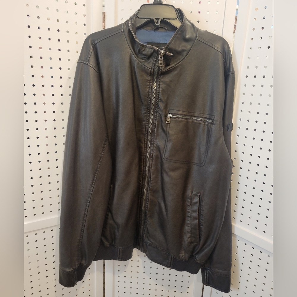 NWT Inc. Mens brown motorcycle style jacket big & tall Moto Leather Bomber - Picture 10 of 14